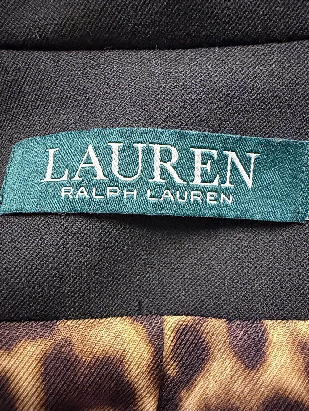 Lauren Ralph Lauren Single Button Black Blazer LeopardPrint Satin  Lining 16W